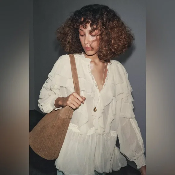 ZARA ZW COLLECTION LACE RUFFLE BLOUSE